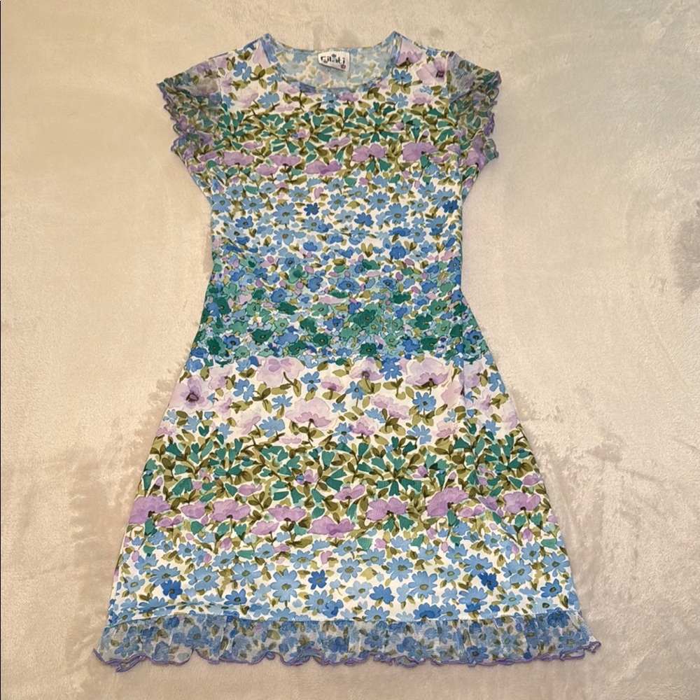 Blue and Green Sheath Mini Dress with Flutter Cap Sleeves